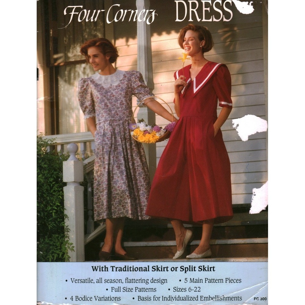 Vintage 1990 Four Corners Dress Sewing Pattern FC 300 Split Skirt Sizes 6-22